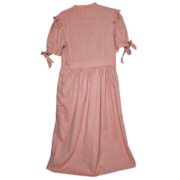 EShakti L Pink Midi Dress Ruffle Tie Sleeve Button Cottage Coquette Feminine - Picture 4 of 6